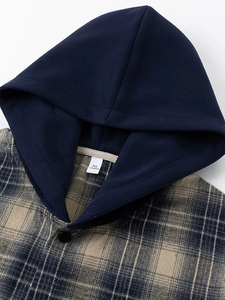 Chemise à capuche en flanelle rayée pour homme, style vintage, teinte en fil, manches longues, coupe classique - Product Image 4