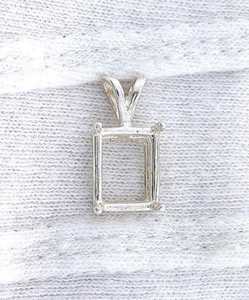 925 Sterling Silver Emerald Shape Semi Mount Pendant Setting Prong Notched 7x5mm to 18x13mm Faceted Octagon Stone Jewelry - Product Image 3