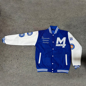 Blue white varsity <b>jacket</b> Embroidered patch design <b>jacket</b> Men's preppy style <b>jacket</b> Custom Royals <b>jacket</b> - Product Image 2