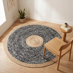 Tapis rond en jute tressé à la main de 5 pieds avec un tissage artisanal superposé pour les maisons de style farmhouse - Product Image 2
