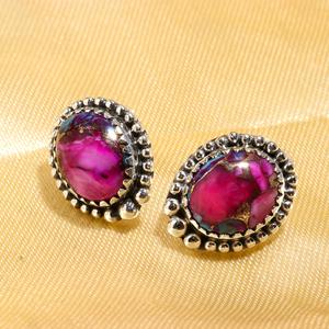 Classic <b>Fine</b> <b>Stud</b> <b>Earrings</b> Pink Oyster Turquoise Gemstone for Women's Engagement Anniversary Jewelry At Best Price - Product Image 1