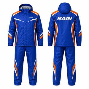 MEGAMAPLE Men's Waterproof Breathable Sporty Varsity <b>Jacket</b> Navy Orange Color Blocking PU Coated Zipper Closure <b>Fleece</b> <b>Lined</b> - Product Image 1