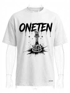 Camiseta Blanca de Manga Corta para Hombre ONETEN con Estampado de Rey de Ajedrez, Estilo Urbano, Cuello Redondo, Corte Holgado, Tela Jersey - Product Image 1