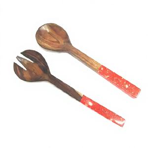 ชุดเครื่องมือเสิร์ฟสลัดไม้มะม่วงพร้อมด้ามไม้สำหรับผักบ้านครัวและร้านอาหาร - Product Image 1