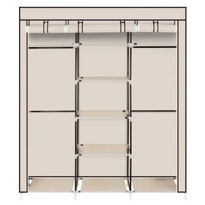 Armadio Portatile in Tessuto Non Tessuto Beige da 175 cm con Doppia Asta, Organizzatore per Vestiti e Oggetti - Product Image 4