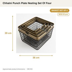 Handmade 36 cm Black and Antique Brass <b>Set</b> of Four Galvanised Iron Chhalni <b>Punch</b> Plate Nesting <b>Set</b> with H Metal Material - Product Image 3