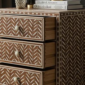 Mesa de Cajones con Incrustaciones de Hueso de ILAHI, Diseño Moderno con Detalles de Ágata, Almacenamiento de Tres Niveles, Mueble Portátil para el Hogar - Product Image 1