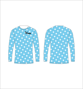Maillot de sport personnalisé à manches longues en sublimation, léger, avec motif à pois bleu clair et blanc, fabricant en gros - Product Image 1