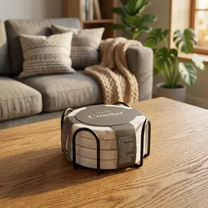 Coastet Round <b>Coaster</b> Set White Modern Home Decor Indoor Tabletop Durable Living Room All Seasons - Product Image 6