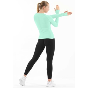 T-shirt de sport haute élasticité pour femme, haut de compression respirant en mélange de spandex, chemise de gym unie, vêtement de sport - Product Image 2