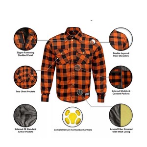 Australian Fashionable <b>Check</b> Double Layer <b>Blank</b> Customized Moto Biker Racing Wear Long Sleeve Shirt With Inner Armored Flannel - Product Image 4