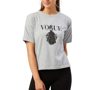 Camiseta de Algodón con Estampado Gráfico para Mujer, Manga Corta, Cuello Redondo, Estilo Casual, Talla Grande, Venta al Por Mayor OEM - Product Image 1