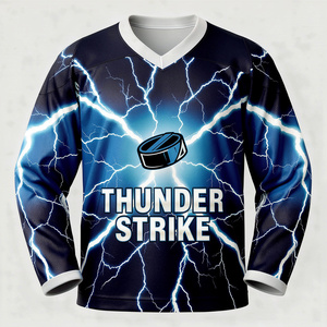 Camiseta de Hockey sobre Hielo para Hombre, Manga Larga, Cuello en V, Sublimada, Absorbente de Humedad, Poliéster, Corte Regular, Ropa Deportiva del Equipo Eagle Force - Product Image 4