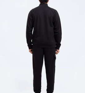 Men's Black Stand Collar <b>Knitted</b> Sweatshirt <b>Set</b> Solid Color Casual Autumn Wear Tracksuit - Product Image 1