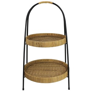 Round Bamboo Cake Stand 2 Tier Handmade Metal Frame Serving Tray Display Rack - Product Image 1