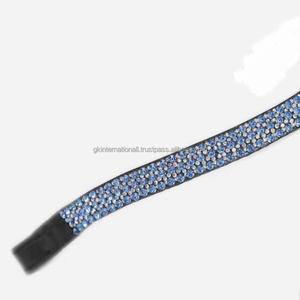 Cristaux bleus de qualité supérieure brillants strass diamante décoratifs en cuir anglais noir bande de front de cheval pour bride toutes tailles - Product Image 5