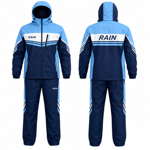 MEGAMAPLE <b>Men's</b> Waterproof Breathable Fleece Lined Hooded Sporty Bomber <b>Jacket</b> Navy Orange Color Blocking PU Coated Zipper - Product Image 1