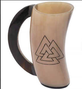 Chope à bière rustique authentique de style viking en corne avec poignée pour les amateurs de miad, vin, bière et spiritueux, provenant d'Inde - Product Image 2