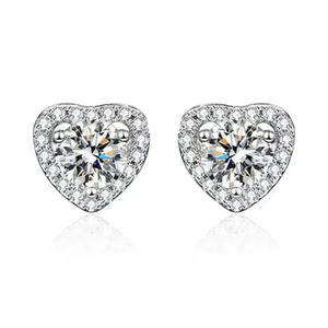 New Design 925 Moissanite Heart Shape Round Cut <b>Stud</b> Earrings in Sterling <b>Silver</b> White Gold Plated 1.0 Carat Trendy Women's - Product Image 5