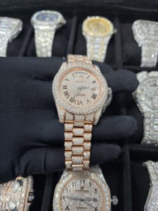Montre de luxe mécanique édition limitée entièrement sertie de diamants, chiffres romains, acier inoxydable, style hip-hop pour rappeur - Product Image 4