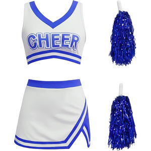 Conjunto de Uniforme de Animadora para Adultos en Blanco y Azul con Pompones, 100% Poliéster, Impresión Personalizada, Kit de Ropa de Animadora - Product Image 2