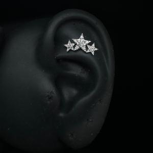 Boucles d'oreilles clous en or massif 14 carats avec diamants de laboratoire en forme de guirlande céleste à trois étoiles, bijoux de piercing en grappe d'étoiles pour femme - Product Image 6