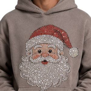 Sweat à capuche gris Père Noël avec strass pour homme, pull molletonné oversize, logo de Noël personnalisé, streetwear, sweat à capuche épais - Product Image 5