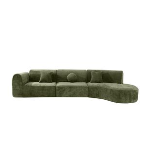 Divano Sezionale Curvo Moderno da 140 Pollici, Set da 3 Pezzi Completamente Assemblato ad Alta Densità, Chaise Longue in Spugna Completamente Compressa per Soggiorno - Product Image 2
