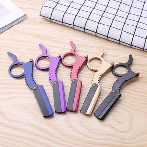 Navaja de Afeitar Profesional de Acero Inoxidable de Alta Calidad, Negra, para Hombre, con Anillo Único, Navaja de Afeitar de Borde Recto con Orificio para el Dedo. - Product Image 5