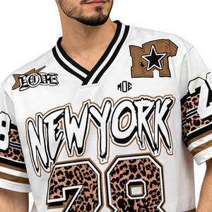 Maillot de football américain surdimensionné personnalisé pour homme, style streetwear, avec numéro graphique et imprimé motif léopard, service OEM personnalisé - Product Image 4