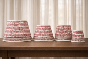 Pantalla de Lámpara Clásica de Lino y Algodón con Diseño Floral Rojo |   Sombra de tela plisada premium con borde decorativo estampado - Product Image 4
