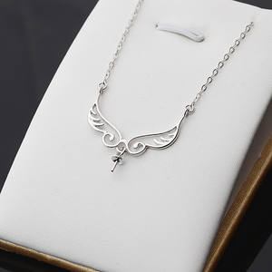 Ensemble de collier pendentif en argent S925 avec chaîne claviculaire et accessoires de bijoux en perles DIY Aile d'ange & 354 - Product Image 1