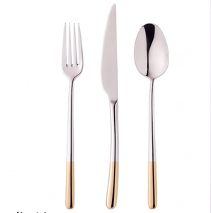 Juego de cubiertos Dwi-Tone Mirror Silver Rose Gold con punta en oro rosa, acero inoxidable con revestimiento PVD en oro rosa, perfecto para bodas, cenas, cocina y restaurantes. - Product Image 1