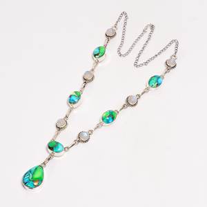 Turquoise Rainbow Moonstone <b>Necklace</b> Sterling Silver Statement Jewelry Handmade <b>Boho</b> Pendant Gift for Her - Product Image 4