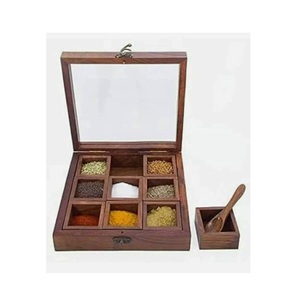 Boîte à épices en bois artisanale avec compartiments de rangement, cuillère en bois, boîte cadeau pour fruits secs, emballage personnalisé - Product Image 3