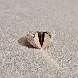 Bague en or massif 14 carats pour femme, sertie de diamants ronds cultivés en laboratoire, en forme de cœur 3D, style moderne, pavée, cadeau de fiançailles pour elle et moi - Product Image 4