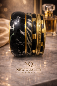 Fashion Women <b>Bangle</b> <b>Set</b> – Black & Gold Resin Bracelets with Stone Work, Party Wear Jewelry Supplier - Product Image 4