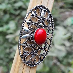 Red Coral <b>Ring</b> Silver Handmade Bollywood Indian Jewelry Natural Gemstone Statement <b>Ring</b> Elegant Gift For Women - Product Image 6