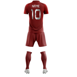 เสื้อฟุตบอลแบบกำหนดเองสำหรับผู้ชาย สีแดง แขนสั้น โพลีเอสเตอร์ 100% ระบายอากาศได้ดี ชุดทีมพร้อมหมายเลข 10 และพิมพ์ชื่อท้ายเสื้อ - Product Image 1