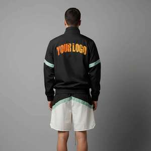 Men's Casual Printed Knitted Breathable Summer Windbreaker 100% Cotton Tracksuit <b>Zip</b>-<b>Up</b> Jacket and Shorts Set - Product Image 6