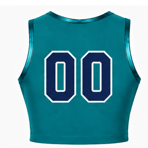 Maillot de cheerleading bleu sarcelle sans manches, coupe courte, respirant, uniforme sportif, tenue d'entraînement personnalisée pour équipe, vêtements de performance athlétique - Product Image 2