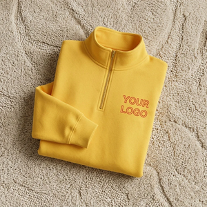 Drop Shoulder Custom Eco Friendly Blank Fleece Unisex Men High quality 350gsm Zipper Stand Long Spring Quarter-Zip Hoodie - Product Image 6