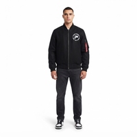 Blouson bomber noir délavé pour homme - Cuir d'agneau, lavage vintage, patch personnalisé, streetwear