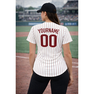 <b>Hot</b> Sale Custom Sublimated Stitched Baseball Design Blank BaseballJersey <b>Red</b> Custom Stripe Casual Baseball Jersey - Product Image 6
