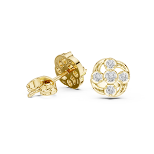 Boucles d'oreilles clous en or jaune 14K avec cinq diamants de laboratoire taille ronde DEF VVS, motif spirale circulaire, bijoux fins élégants pour usage quotidien, ODM - Product Image 4
