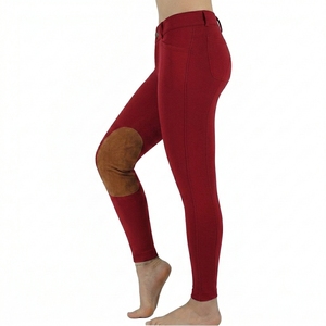 Women's High Waist Riding Pants Full Length Red Knitted Spandex Nylon Four-Way Stretch With Pockets And Knee Patch - Product Image 1