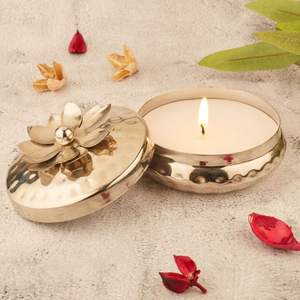 Bougie Urli en métal argenté avec couvercle floral, bougie parfumée de luxe sans fumée pour la décoration de la maison et les cadeaux - Product Image 3