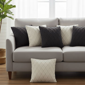 SOGA Ensemble de 6 housses de coussin de 45 cm, tricotées en maille torsadée crème et en maille losanges bleu marine, 3 de chaque couleur - Product Image 3