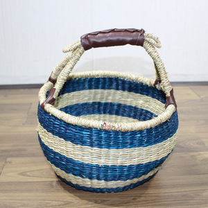 Natural Blue Striped Pattern <b>Water</b> <b>Hyacinth</b> <b>Storage</b> <b>Baskets</b> Wicker, Eco-Friendly Handmade Containers for Home & Decor - Product Image 5