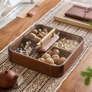 Natural Bamboo Divided <b>Snack</b> <b>Tray</b> with Built-in Handle Grid Portable Nut Serving Box Eco Friendly Dried Fruit Storage Organizer - Product Image 3